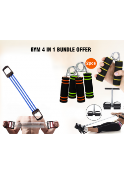 Limited GYM 4 In 1 Bundle Offer, Jocrex Gym Exercise Chest Expander Pull Fitness, Liveup Hand Grips Fitness Stainless Steel Spring, Tummy Trimmer Contoured Foot Padals, GM125